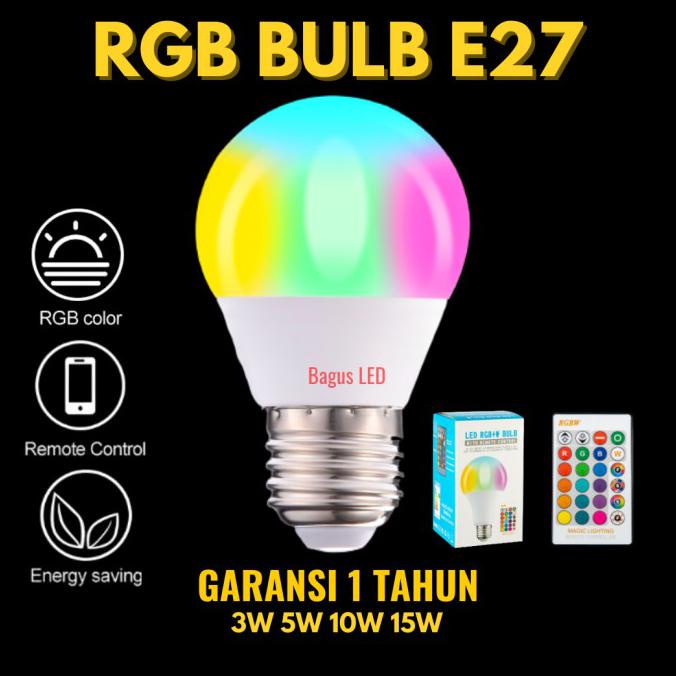  Lampu  Rgb Bolham  E27 Remote Controller 16 Warna 3W 5W 10W 
