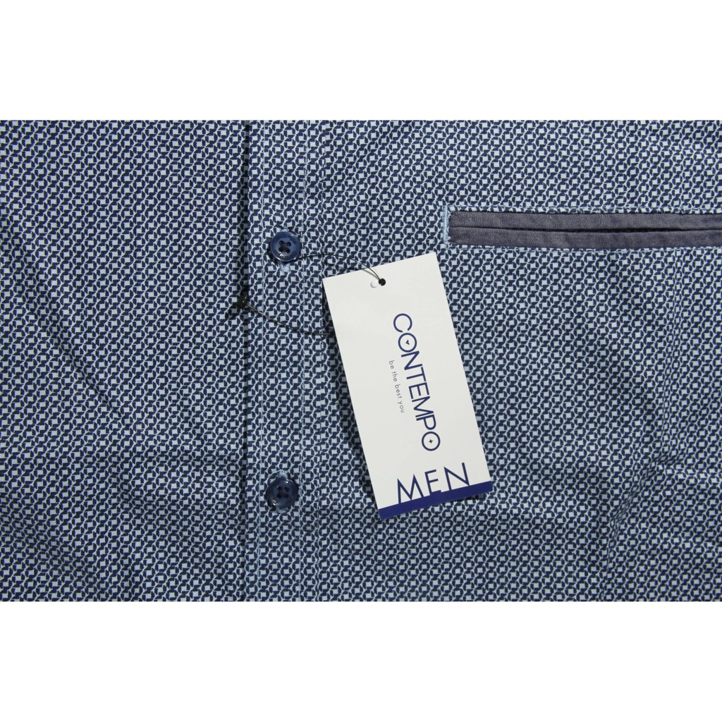 COD Kemeja Pria Lengan Pendek Biru Motif Bintik Putih Contempo 04 100% Original Brand