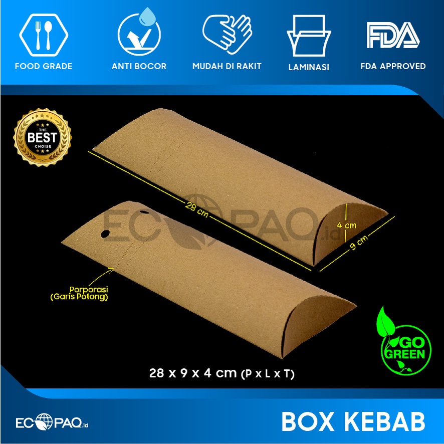 Box Kebab - Dus Kebab - Kotak Kebab | KRAFT COKLAT - L (50 pcs)