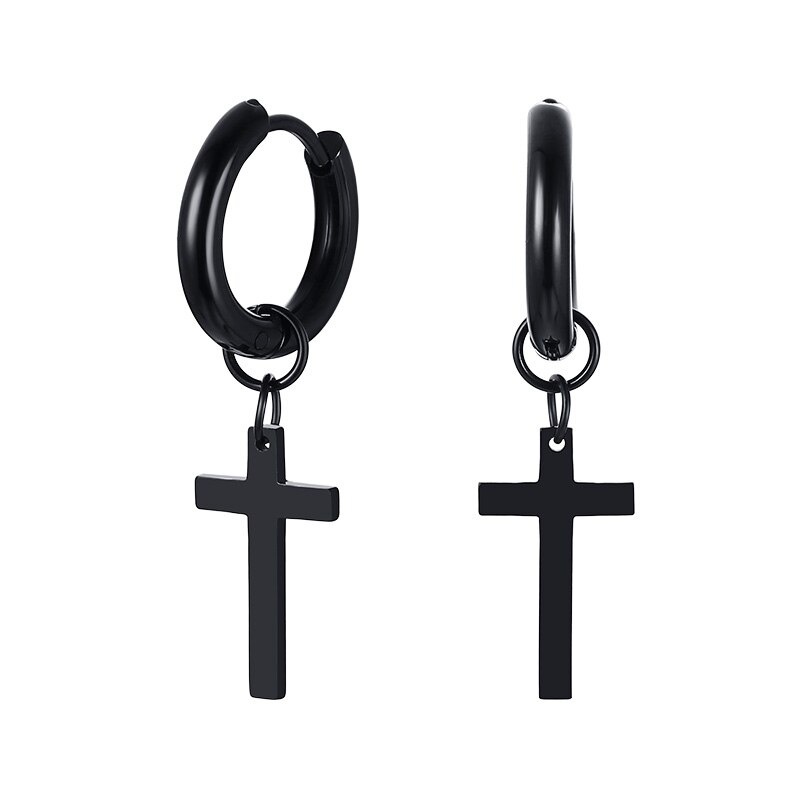 Anting Hoop Bentuk Salib Warna Emas Gaya Minimalis Untuk Pria Dan Wanita