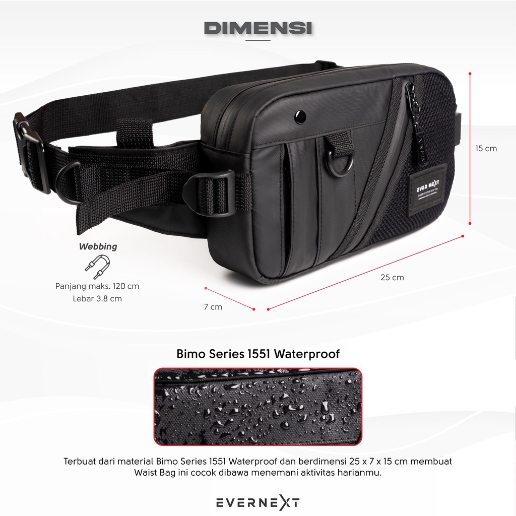 Waist bag Tas Pinggang Selempang Slempang Anti Air Pria Cowok Waterproof Anti Keren Sling bag Tas Simpel Simple Jalan Tangan Anti Air Keren Hitam