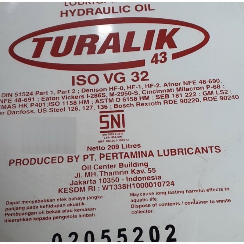 Oli Pertamina Turalik 43 ISO VG 32 209Liter