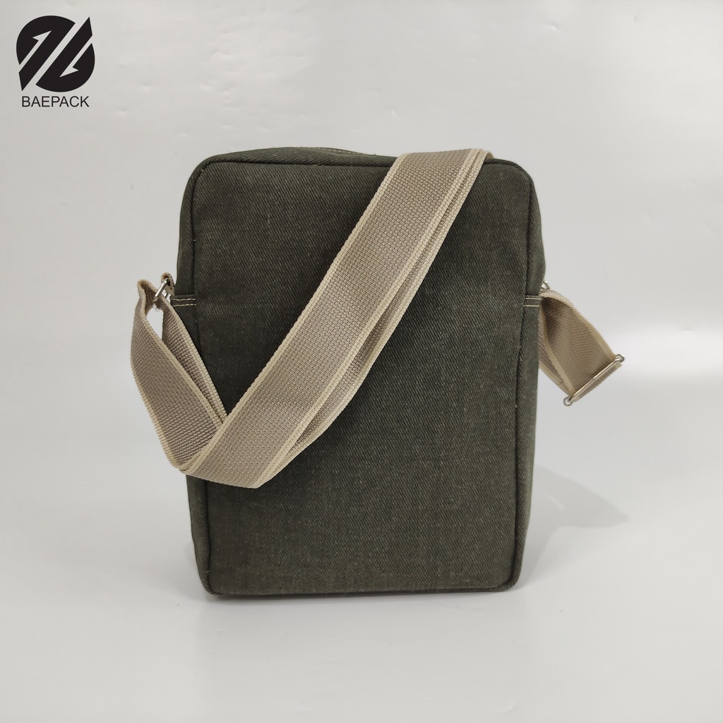 Tas Selempang Kanvas Cowok Dengan Lubang Headset Argo Hijau Army Baepack / Tas Bahu Pria / Tas Canvas Terbaik Produsen Bandung