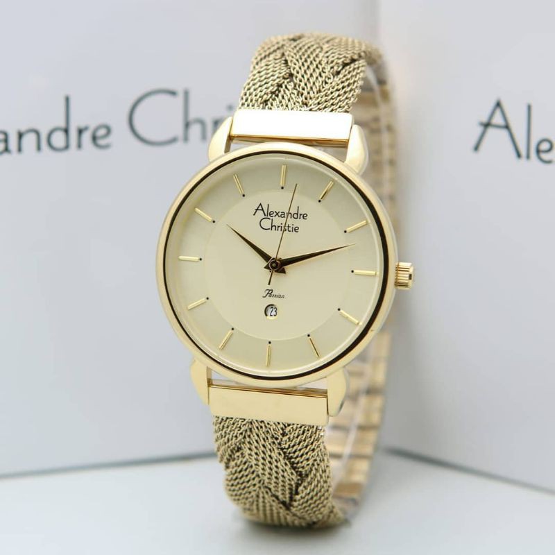 Jam Tangan Alexander Christie Wanita original gold ac2857