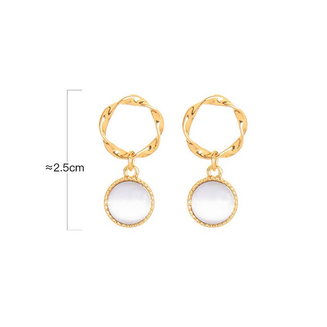 LRC Anting Tusuk Fashion Cats Eye Opal Geometric Round Hollow Alloy Earrings K42845