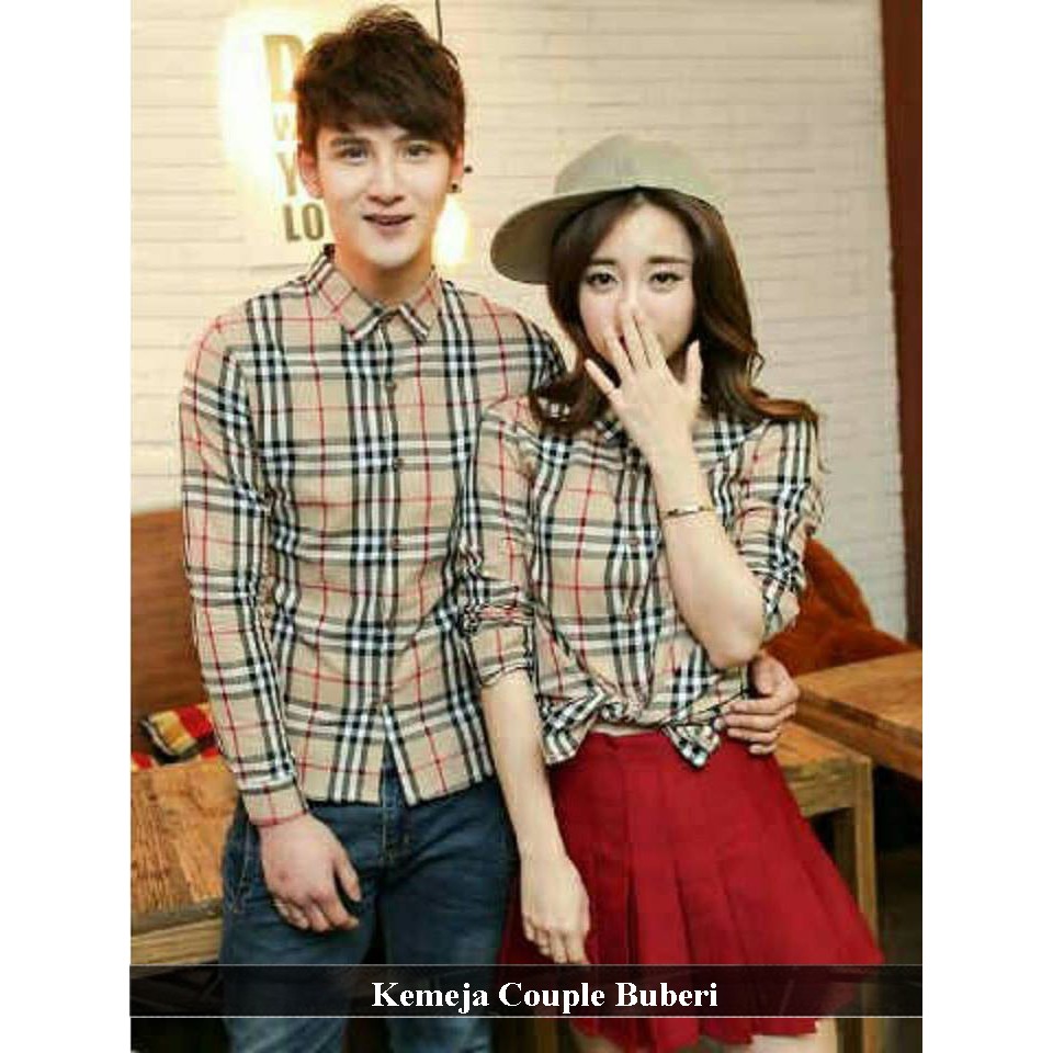 Jual Kemeja Kembar Cowok Cewek Kekinian Motif Kotak Kotak Cokelat Simple Kemeja Couple Buberi