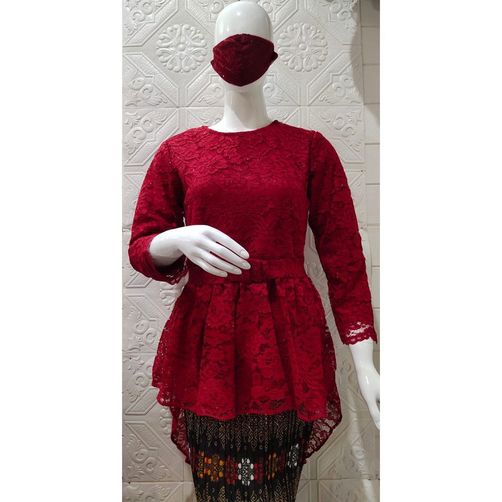 KEBAYA BRUKAT ATASAN KUALITAS PREMIUM MODEL OURORA  M L XL REAL PICT-MAROON