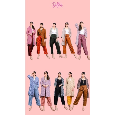 Delpus Tunik Set by Della Puspita Setelan Kemeja Tangan Panjang Oneset One Set Baju Wanita Muslimah 