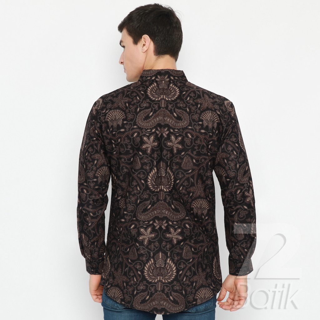 BATIK PRIA LENGAN PANJANG Kemeja Hem Premium Warna Hitam Coklat 722140 Cap 72 - Baju Kemeja Atasan Pakaian Setelan Batik Pria Cowok Laki Laki Remaja Keluarga Kantor Lengan Panjang Modern Slimfit Slim Fit Premium Kekinian