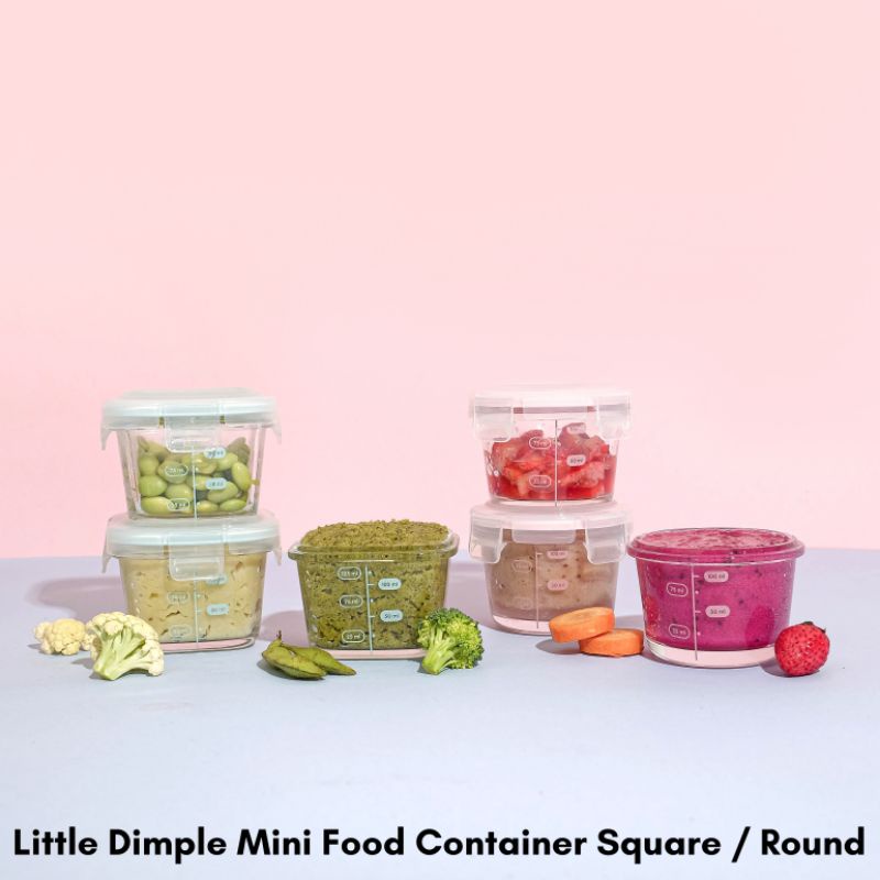 Little Dimple / Littledimple Mini Food Container Square 4x160ml , Round 4x130ml