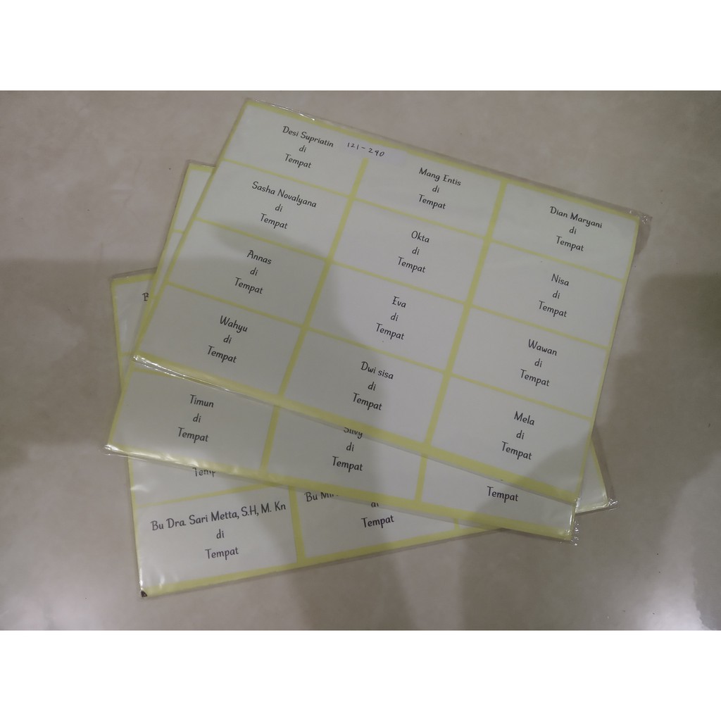 Pengerjaan 2 hari Label undangan sudah di print nama + Label Mata Pelajaran  Label 103 label 107