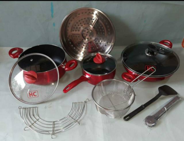 Panci Multifungsi  ,  HC 11 PCS , Panci teteflon , Panci cookware  Set