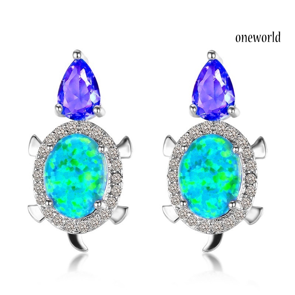 OW# Fashion Women Tortoise Faux Opal Rhinestone Ear Stud Earrings Party Jewelry