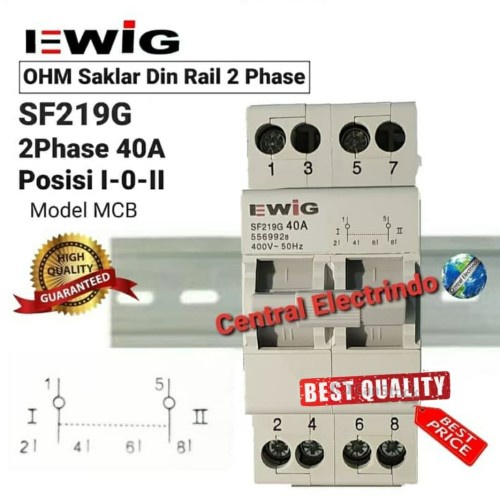 PERTUKANGAN PERLENGKAPAN LISTRIK COS CHANGE OVER SWITCH OHM SAKLAR EWIG DIN RAIL 2PHASE 40A MODEL MC
