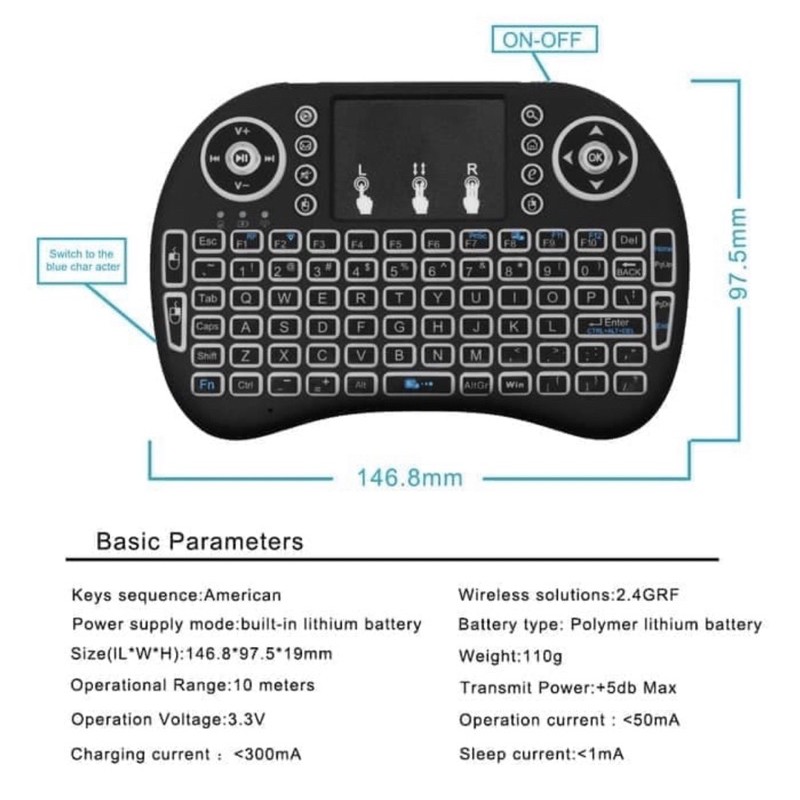 Keyboard Wireless mini i8 RGB Backlit Colorful Touchpad/ Wireless keyboard mini/mini keyboard wireless/RGB Backlit i8