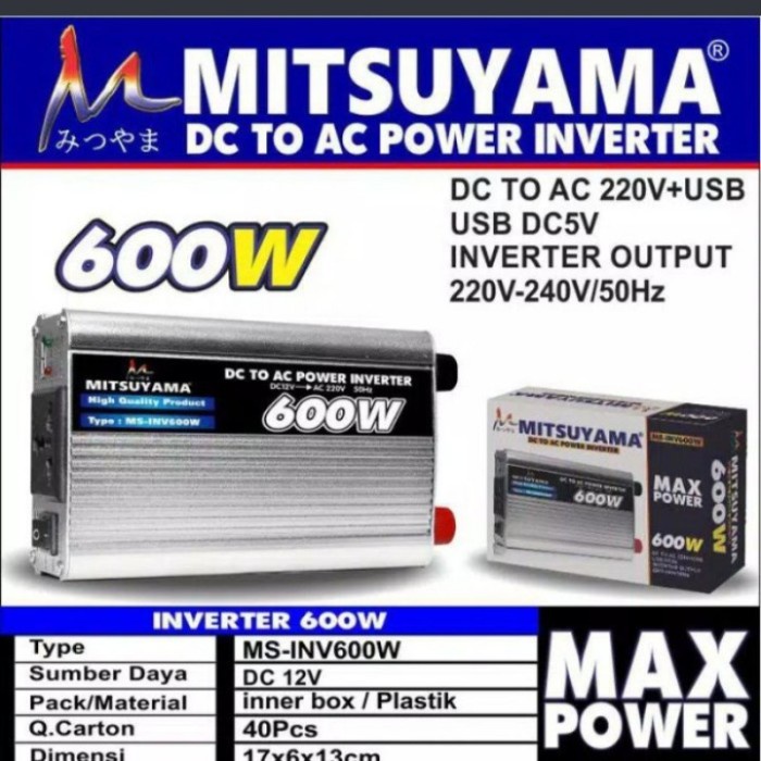 Mitsuyama MS-INV600W Power Inverter 600 Watt DC To AC 220V USB DC 5V Original