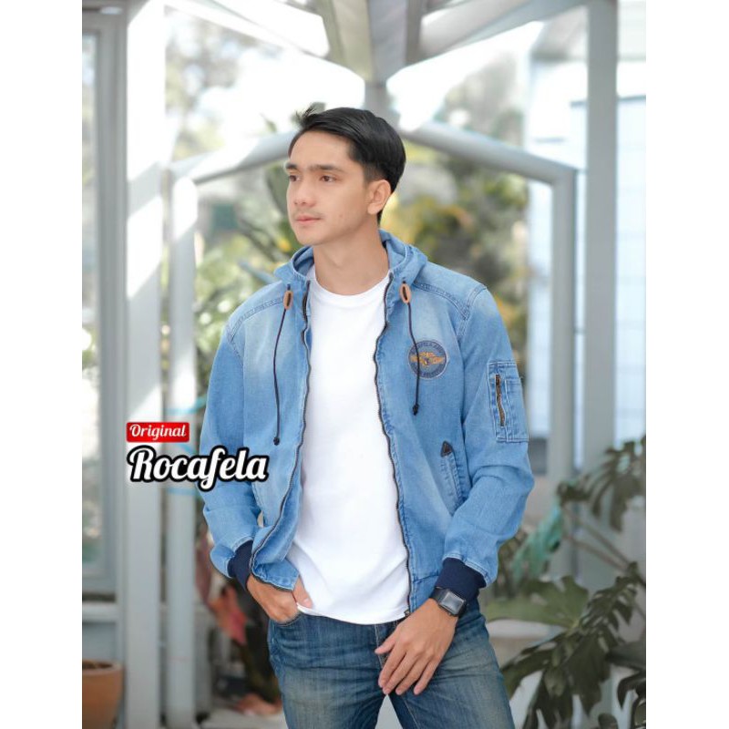 JAKET JEANS HODIE ROCAFELA HODIE PERMANEN-JAKET JEANS HODIE ROCAFELA ORIGINAL-HODIE JEANS RF(BISACOD