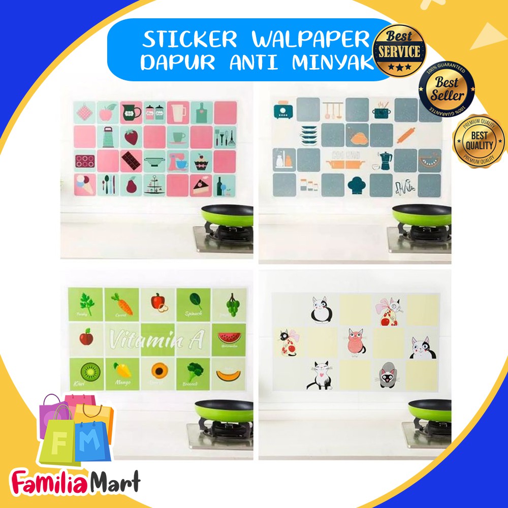 Sticker Dapur 45 x 70 CM Wallpaper Dapur Wall Sticker WC Anti Minyak Air Aluminium Foil Hiasan