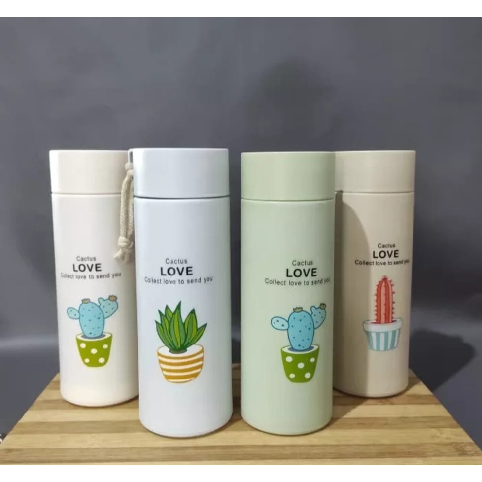 Botol Minum Kaca 450ml Karakter Motif Kaktus Lucu Unik Warna Warni Korea Cantik Free BPA Tahan Panas-Tempat Minuman Bahan Kaca Aesthetic Cover Plastik Thermos Tumbler Air 450 ml Murah Mini