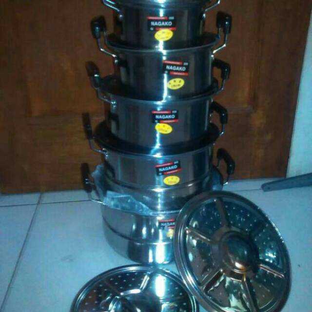 Panci NAGAKO set stainlees 10pcs dengan STEAMER 2(KUKUSAN)