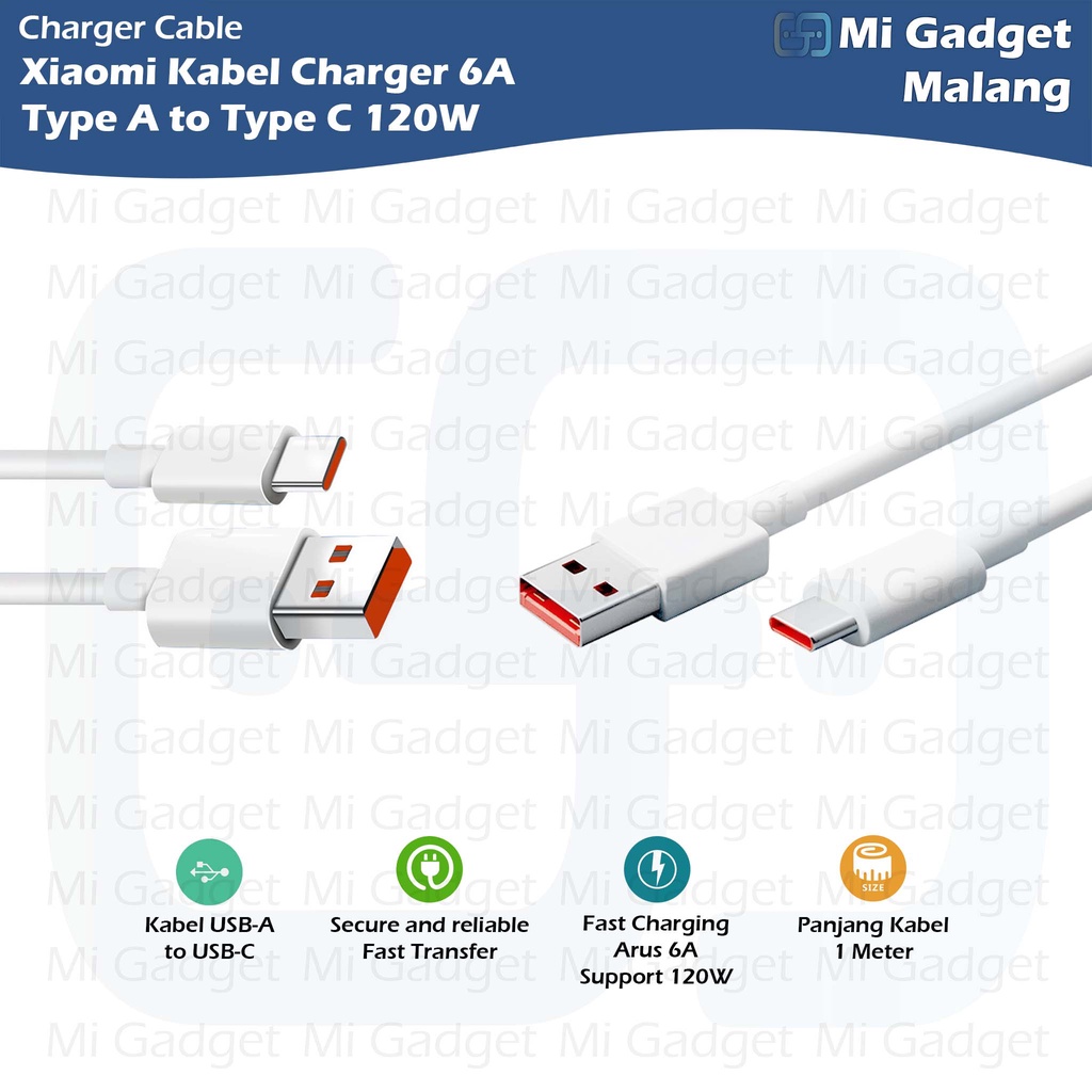 Xiaomi Kabel Charger 6A Type A to Type C Cable - Support 120W