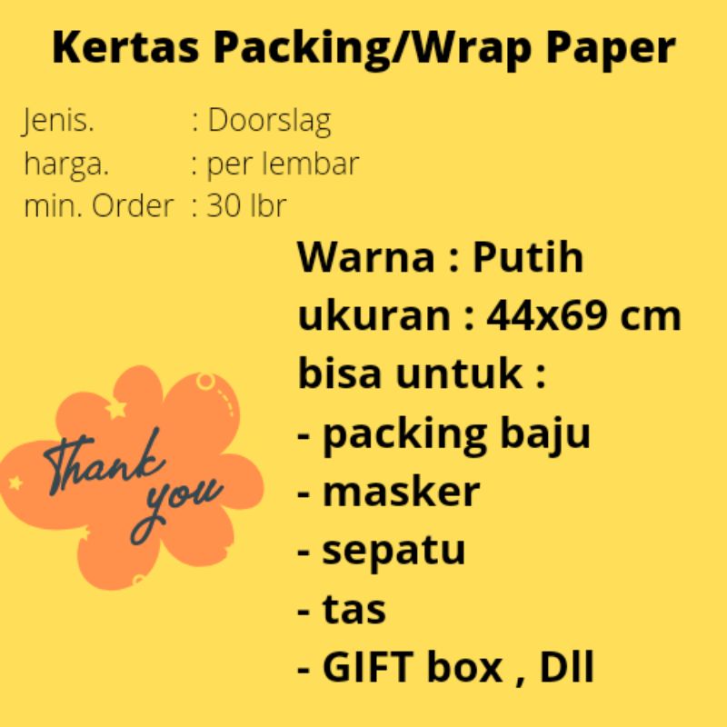 Kertas Packing 44x69 cm kertas doorslag 44x69 kertas dorslag hampers kertas packing olshop kertas pa