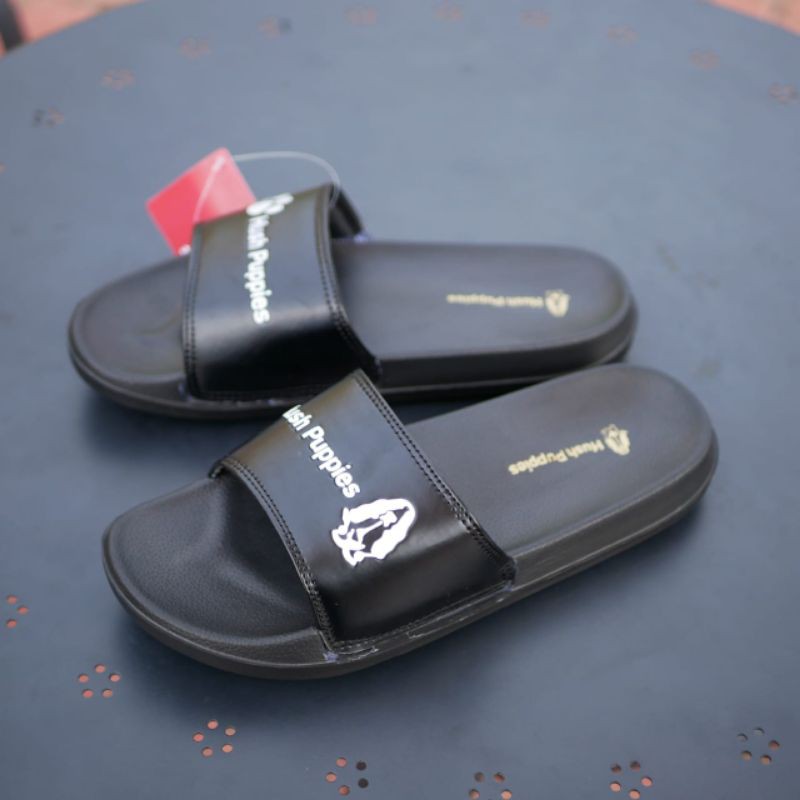 SANDAL HUSH PUPPIES VARSITY BLACK WHITE MADE IN_INDONESIA