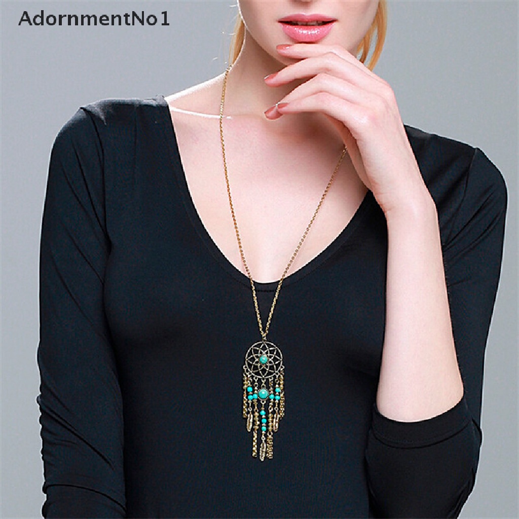 (AdornmentNo1) Kalung Rantai Panjang Liontin Dream Catcher Aksen Rumbai Gaya Vintage Bohemia Untuk Wanita