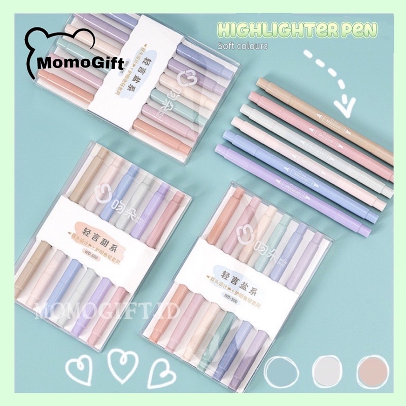 

Double Headed Highlighter Pen 2 In 1 Morandi Colours 1 Set 6 Pcs / Sketch maker 12Pcs 24Pcs - AT12