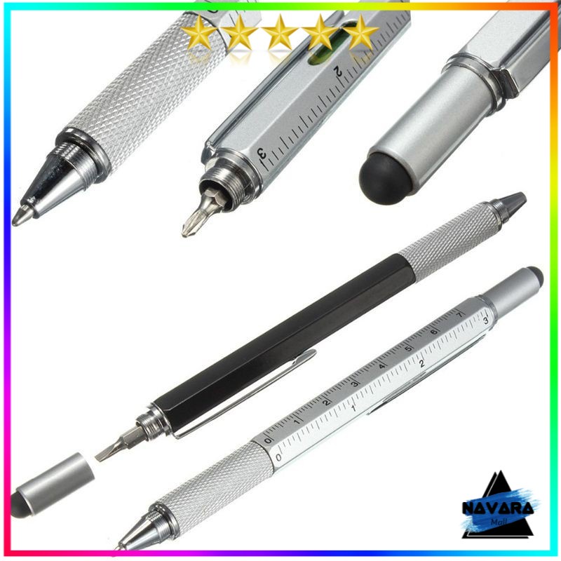 

Pena Multifungsi Plastik Stylus + Penggaris + Level + Obeng - 9625 - silver Black