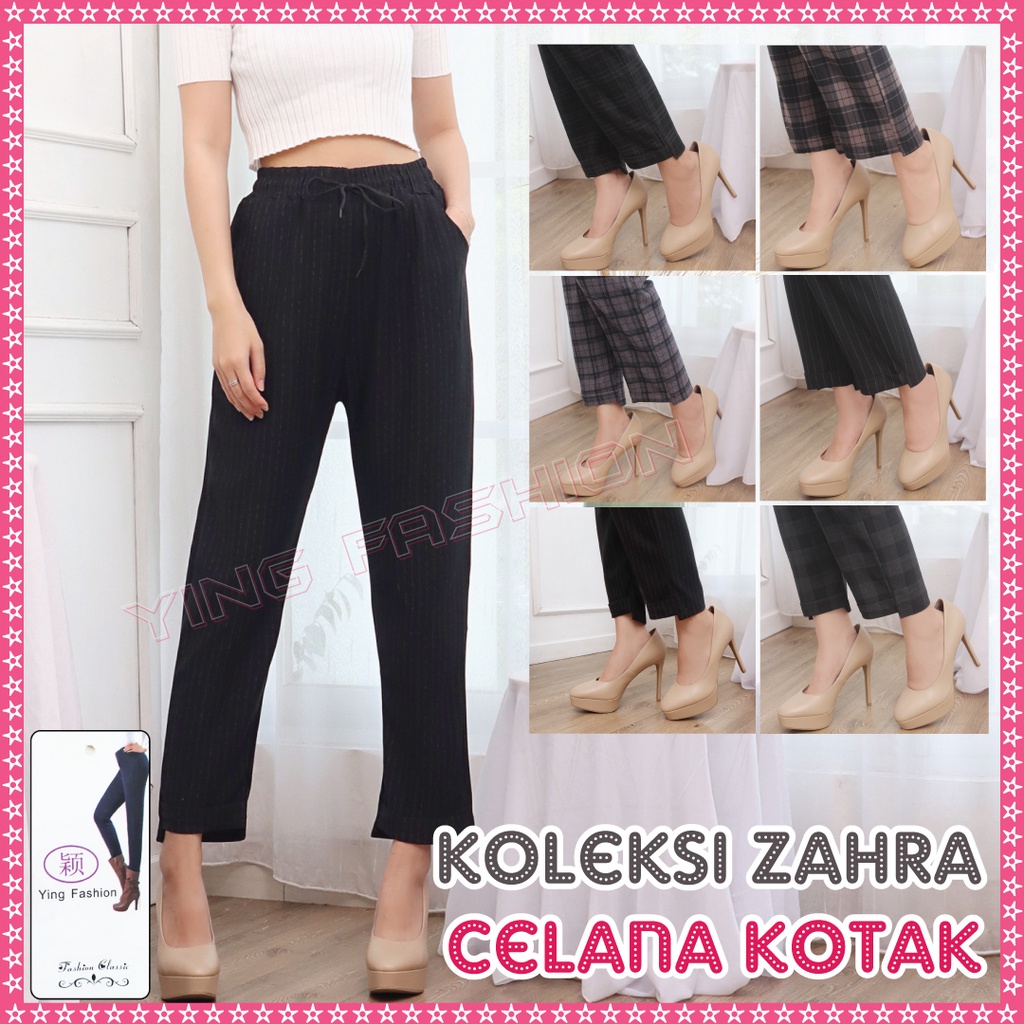 Celana Bahan Zahra Import Terbaru / celana fashion wanita import / celana kotak wanita