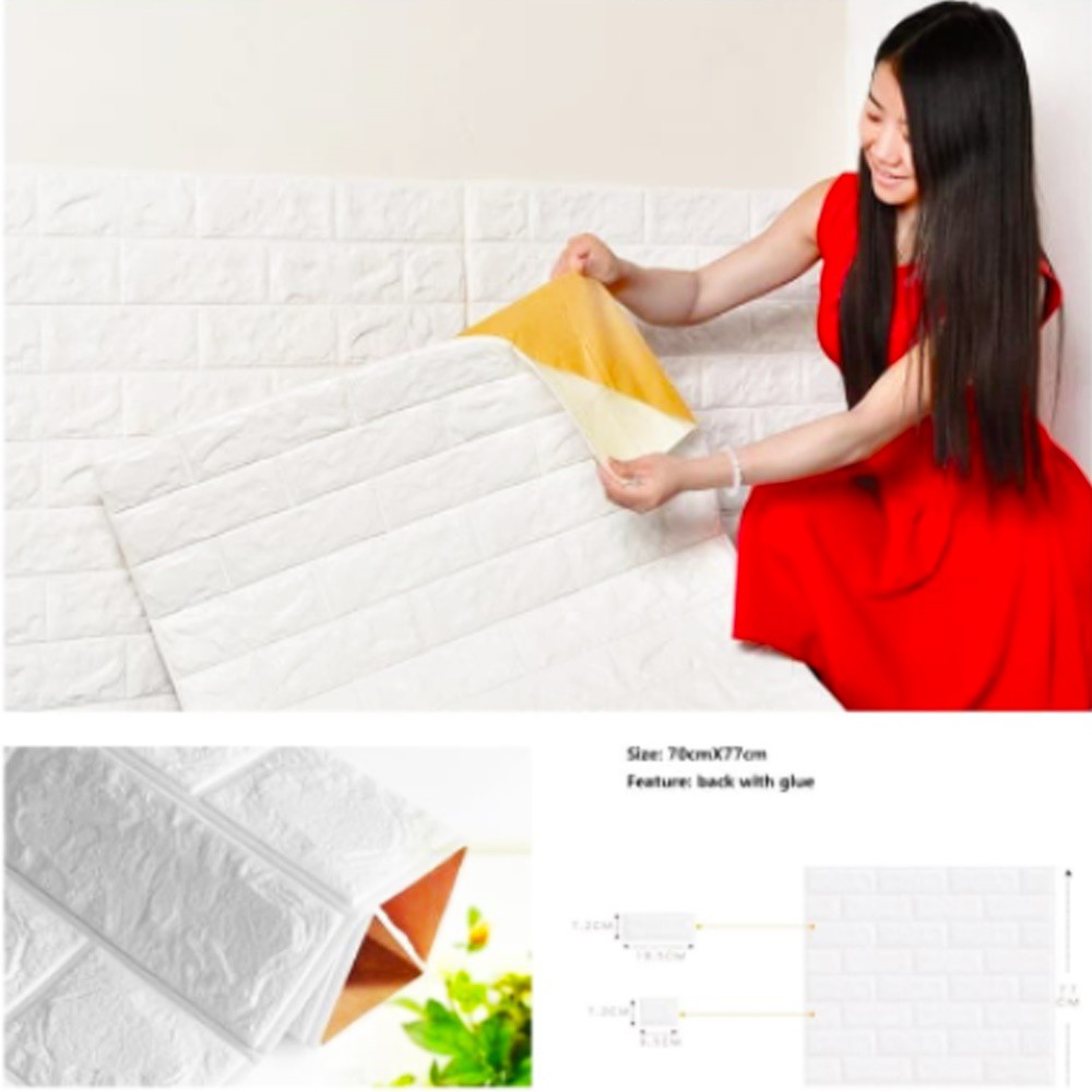 Wallpaper Dinding Foam Batu Bata 3D Modern 70 x 77cm Wall Sticker