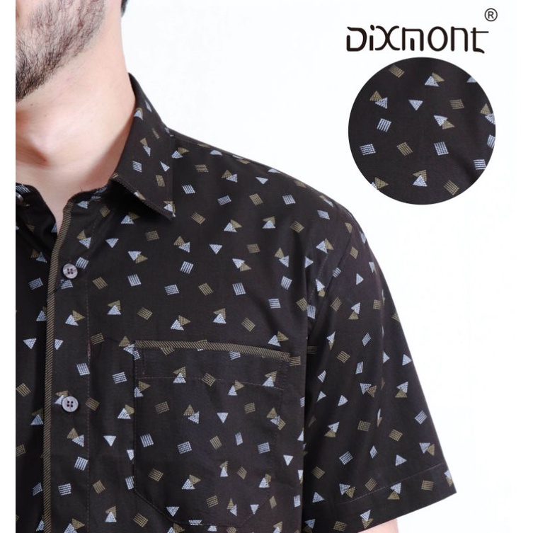 Dixmont Kemeja Pria Basic Formal Motif Lengan Pendek Hem MS01921