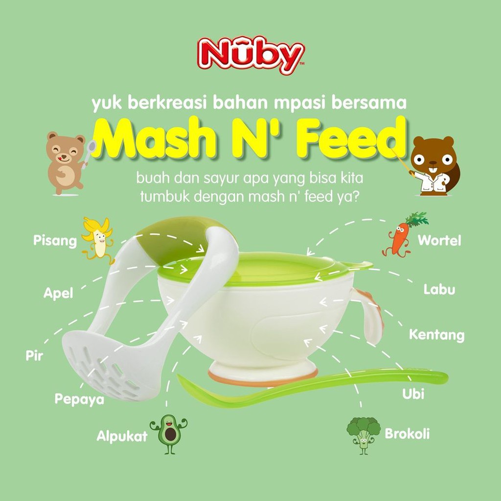 Nuby Mash &amp; Feed Bowl, Mangkok Gerus Dan Saji