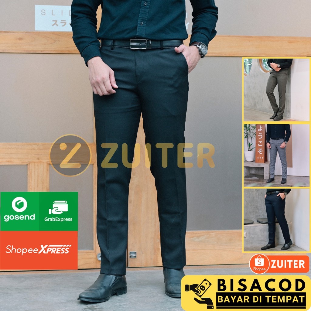 By Zuiter CELANA BAHAN | KERJA | FORMAL | KANTOR | PANJANG | HITAM | DASAR PRIA SLIMFIT-3