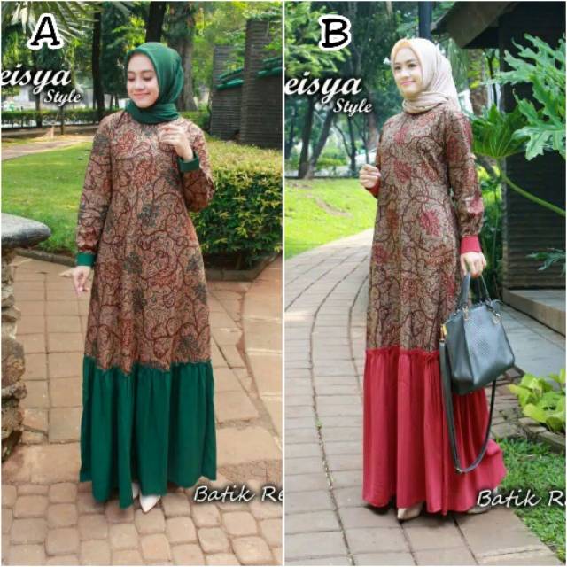 Gamis Fathaya Fashion Wanita -Gamis Batik Modern -Dress Batik -Batik Kombinasi -Batik