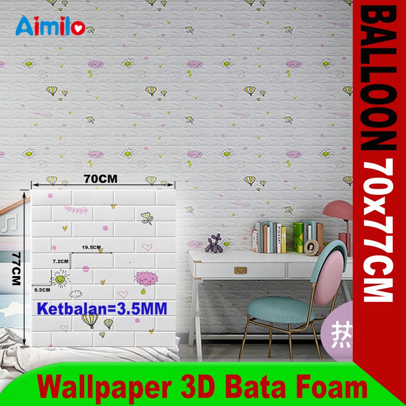 (Aimilo)  Wallpaper Dinding 3D Foam Motif Batu Bata Dekorasi Dinding Kamar Murah Ukuran 70 x 77 CM-3.5MM AiBK3-7