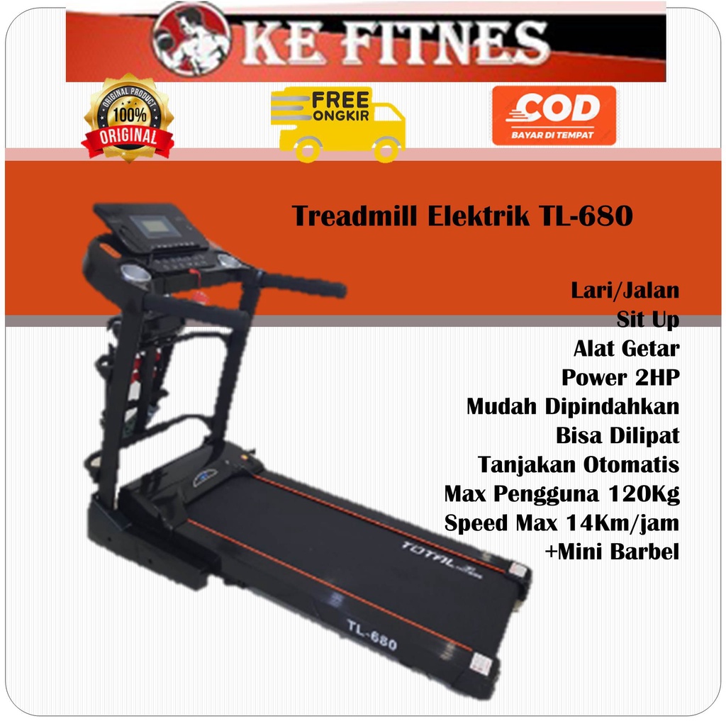 Alat Fitness Alat Olahraga Lari di Tempat Alat Olahraga di Rumah Treadmill Elektrik TL680 Total Fitn