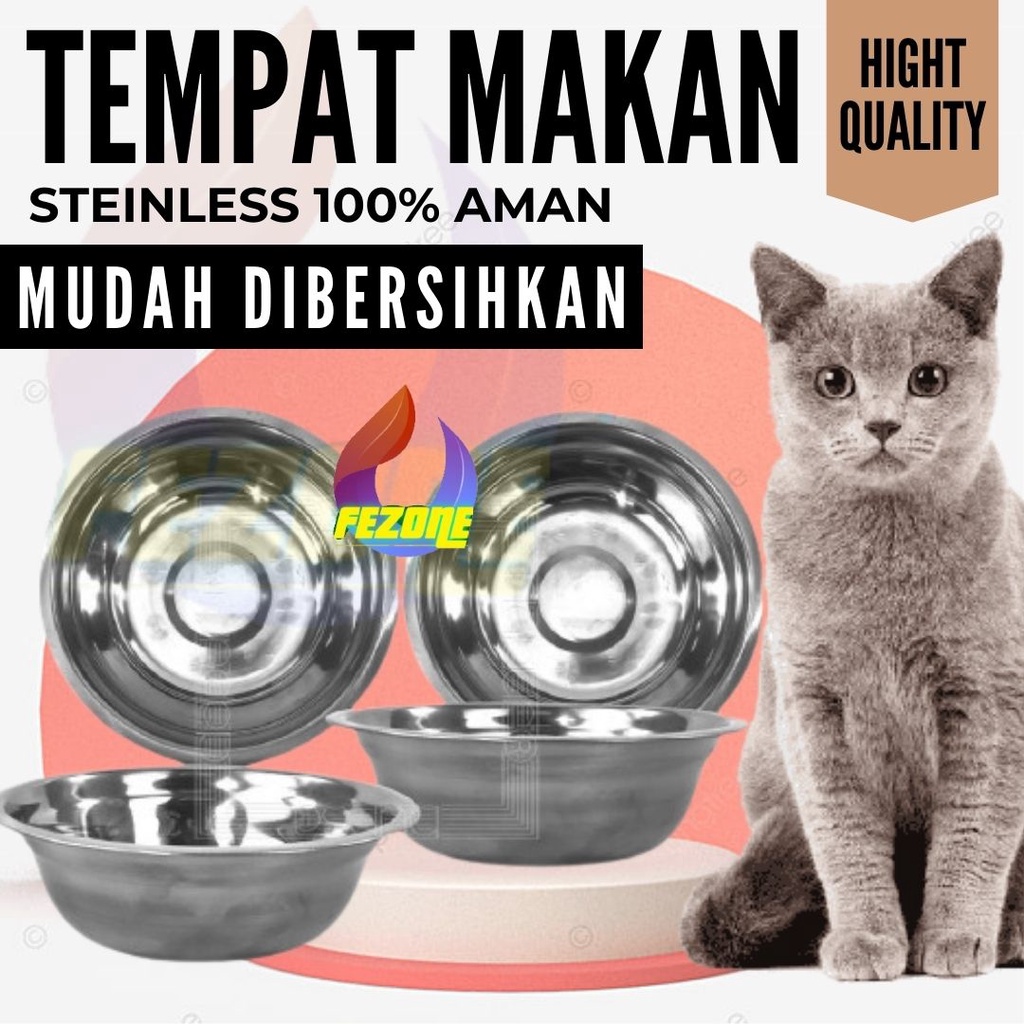 Mangkok STAINLESS Tempat Makan Minum Kucing Pet Feeder Steel Mangkok Bowl Feed Food Anti Semut FEZONE