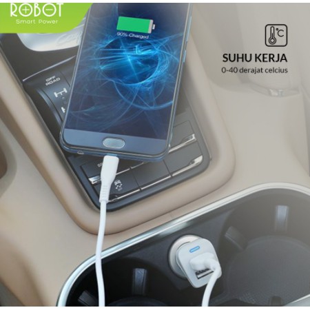 Colokan Mobil Car Charger 2 Port USB Gratis Kabel Casan ROBOT - Garansi Resmi 1 Tahun