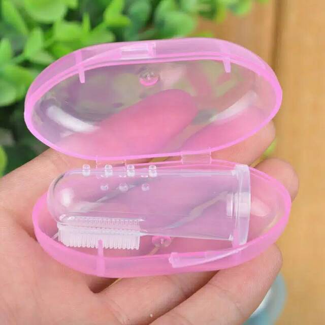 Sikat gigi lidah bayi silicone Silikon Anak jari dengan tempat box penyimpanan