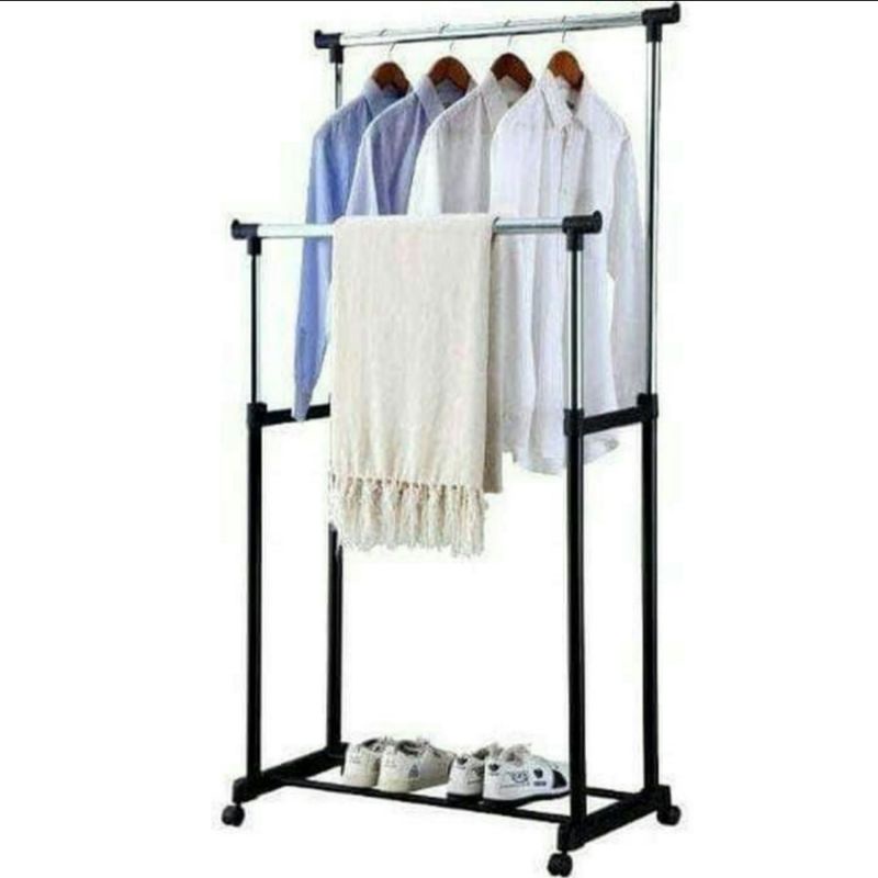 stand hanger double rak gantungan pakaian