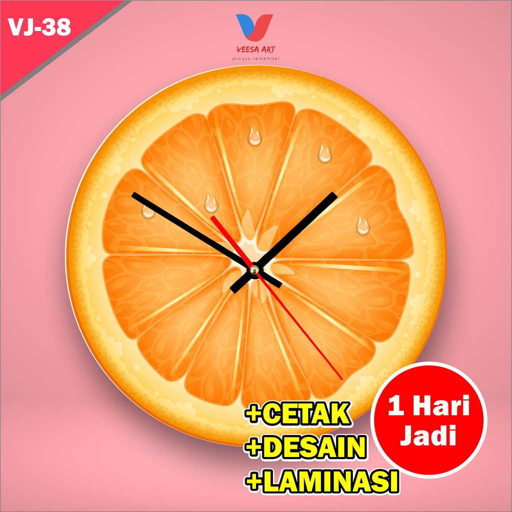 Jam dinding Kamar Ruangan Kitchen Dapur Karakter Jeruk Warna Orange Kuning Buah Segar Murah Home Interior Dekorasi Hiasan Dinding Wall Decor Restoran Caffe Cafe Drink Shop Tinggal Tempel Gantung Tembok Ukuran Diameter 30cm 40cm Mewah Minimalis Diy Set Sti