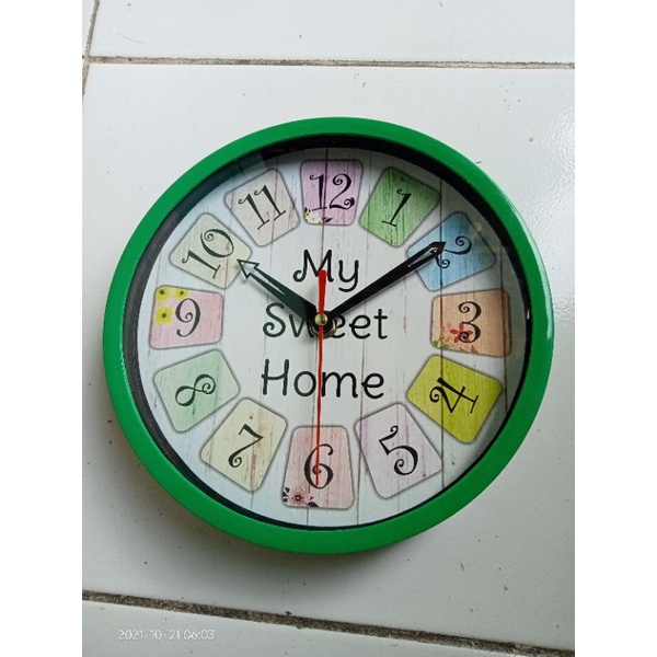 JAM DINDING MINIMALIS KADO ULTAH SOUVENIR JAM UNIK JAM MURAH SWEET HOME-hijau