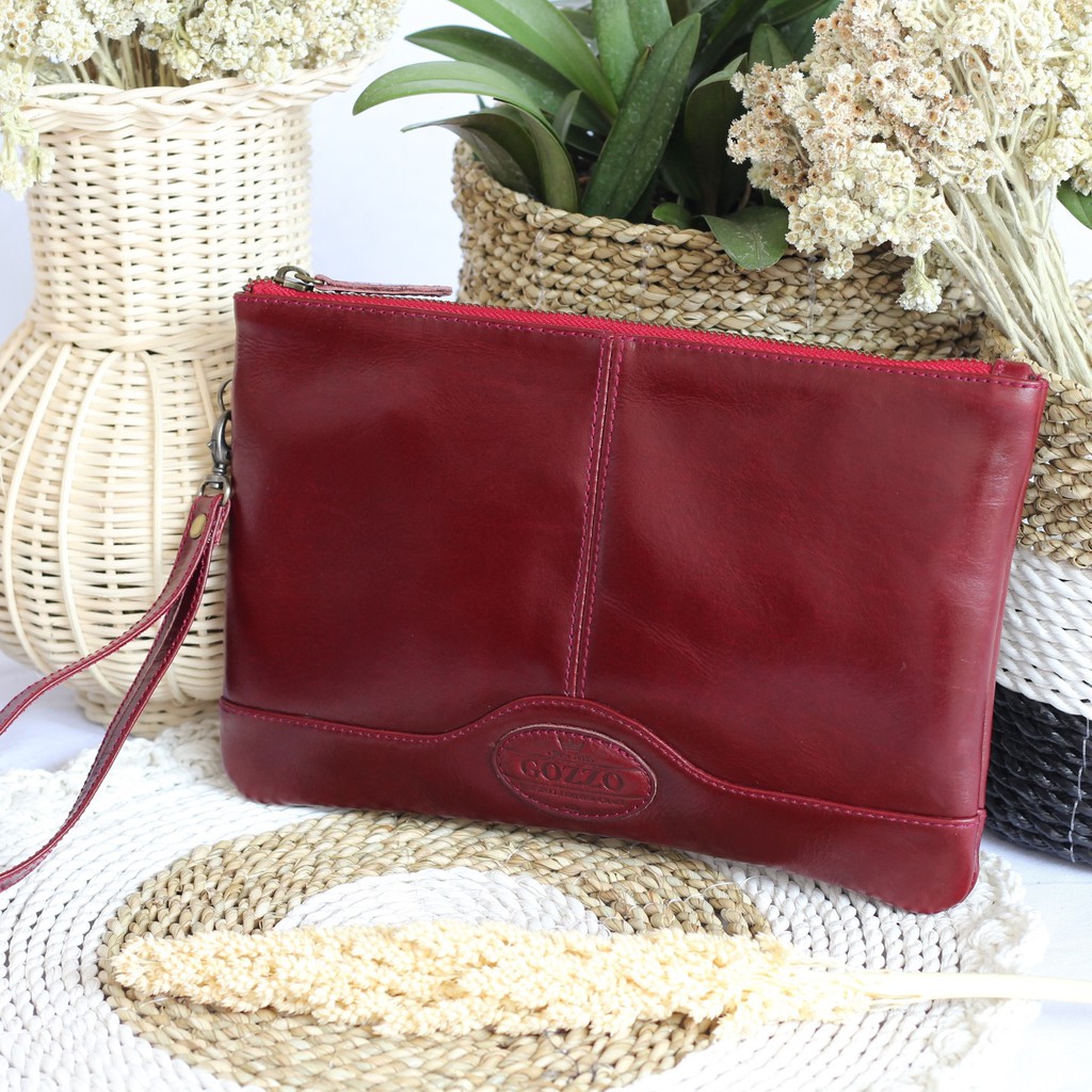 CLUTCH WANITA KULIT ASLI NEVARA MERAH MAROON / FREE GRAVIR NAMA DI CLUTCH