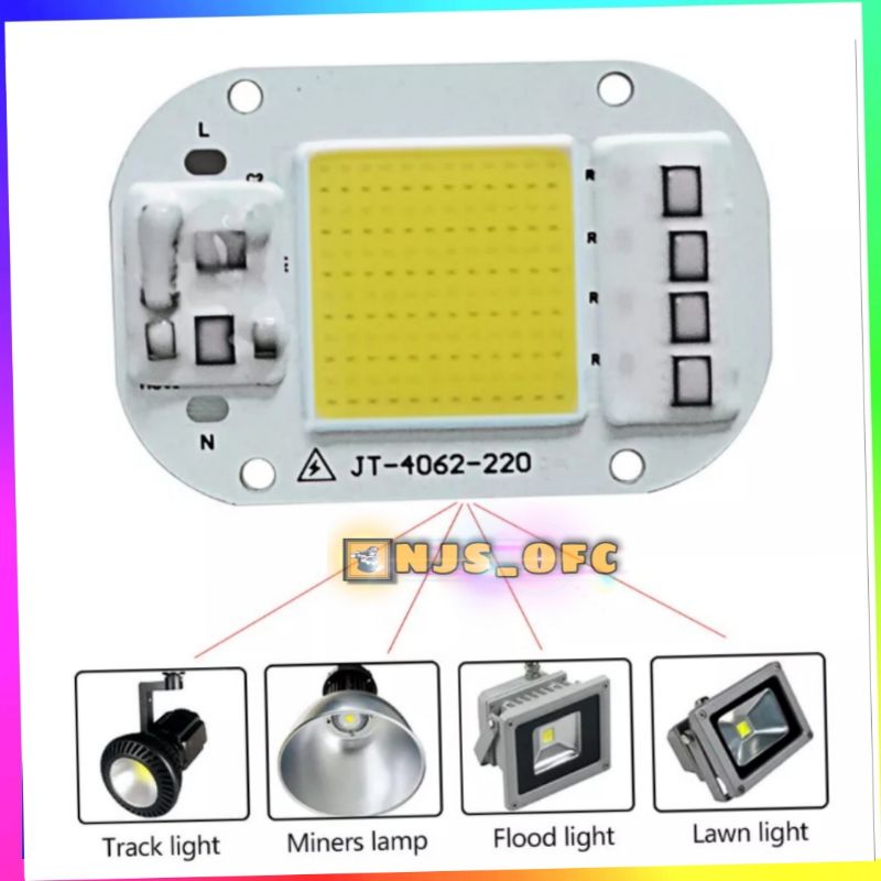 CHIP LAMPU SOROT 50WATT WHITE DAN WHARM WHITE.CHIP LED COB 50W input 220V AC driver IC smart. CHIP LED 50W 220V SOROT