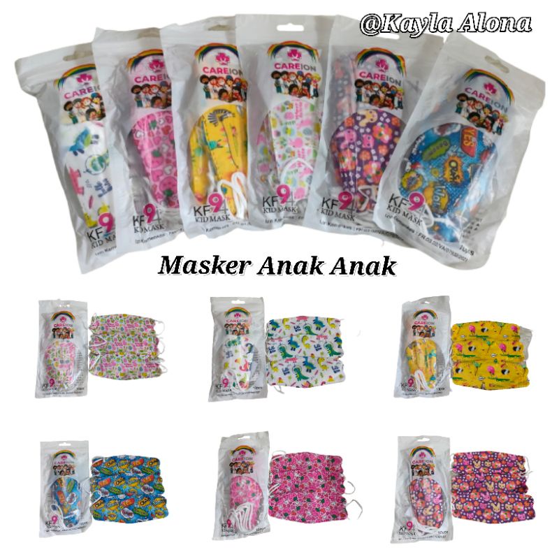 Masker Anak KF94 WARNA &amp; MOTIF CAREION