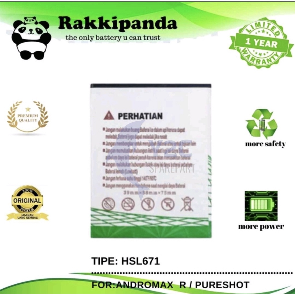 RAKKIPANDA SMARTFREN ANDRROMAX R / PURESHOT BATERAI BATRE BATERE BATRAI BATREI DOUBLE POWER