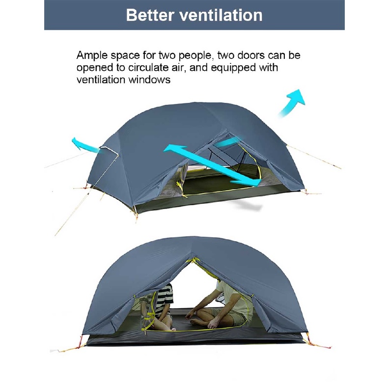NATUREHIKE Mongar Waterproof Ultralight 2 Person Tent - NH19M002-J - Tenda Camping untuk 2 Orang - Anti Air dan Ringan