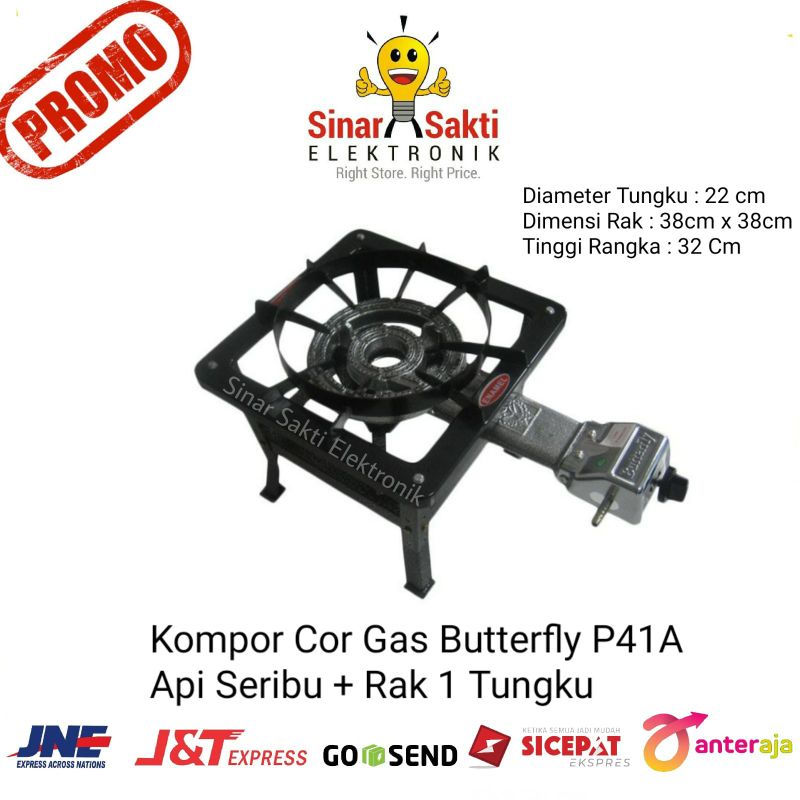 Kompor Cor Gas Butterfly P41A Api Seribu Komersil Depot + Rak 1 Tungku Malang Restoran Komersial